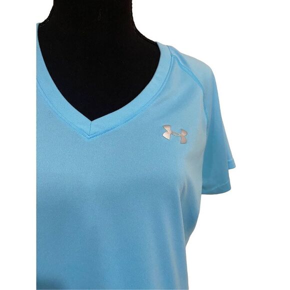 Under Armour Light Blue Semi Fitted V neck Heatgear Tee - Picture 2 of 6